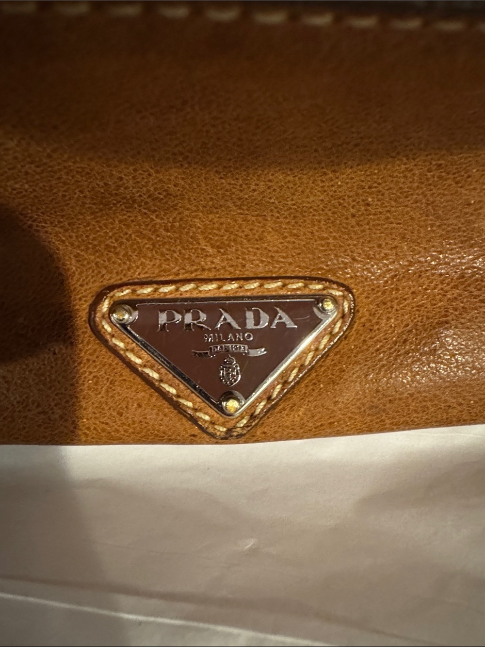 Prada Cognac Brown Leather Shoulder Bag with Front Lock - Picture 12 of 16